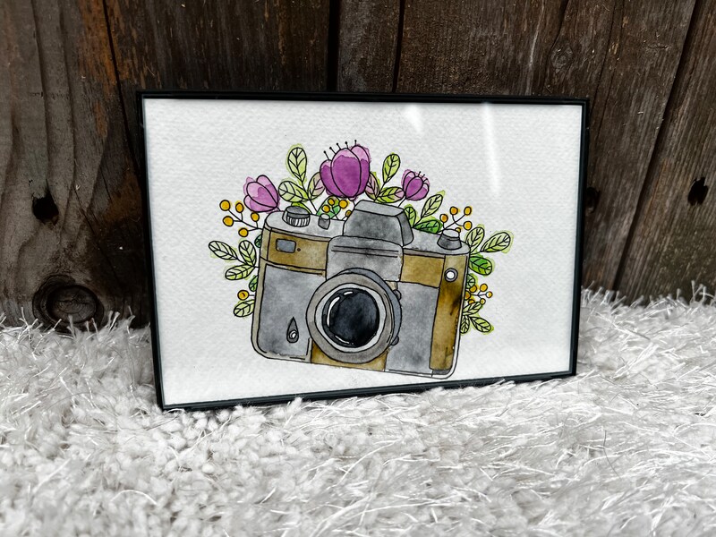Framed watercolor illustration painting